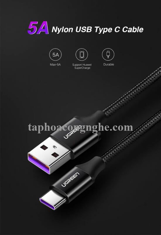 Ugreen 50566 0.5M 5A Cáp dữ liệu USB Type-C sang USB 2.0 màu đen US279 30050566